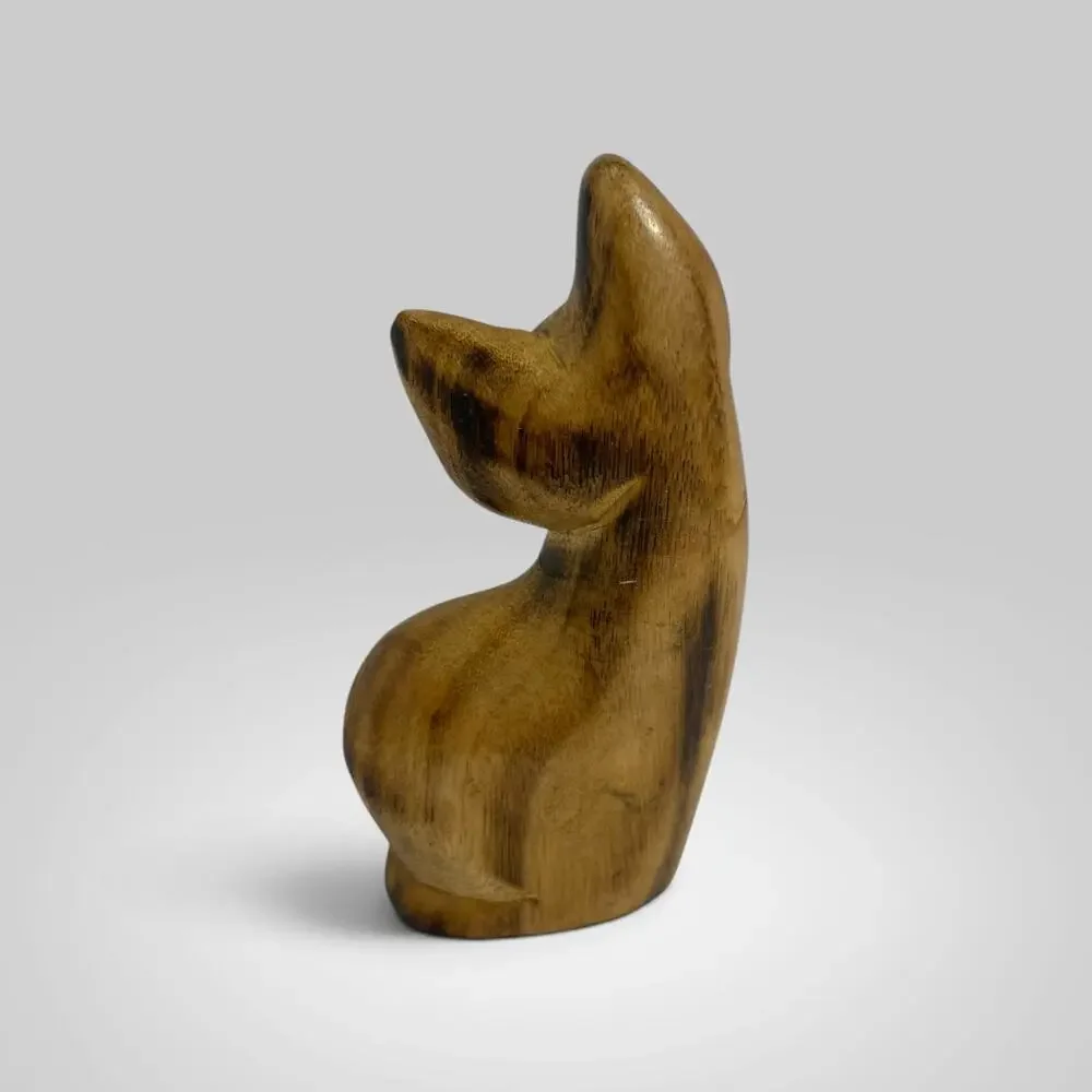 Vintage Small Hand Carved Wood Cat Figurine Folk Art Siamese Kitty